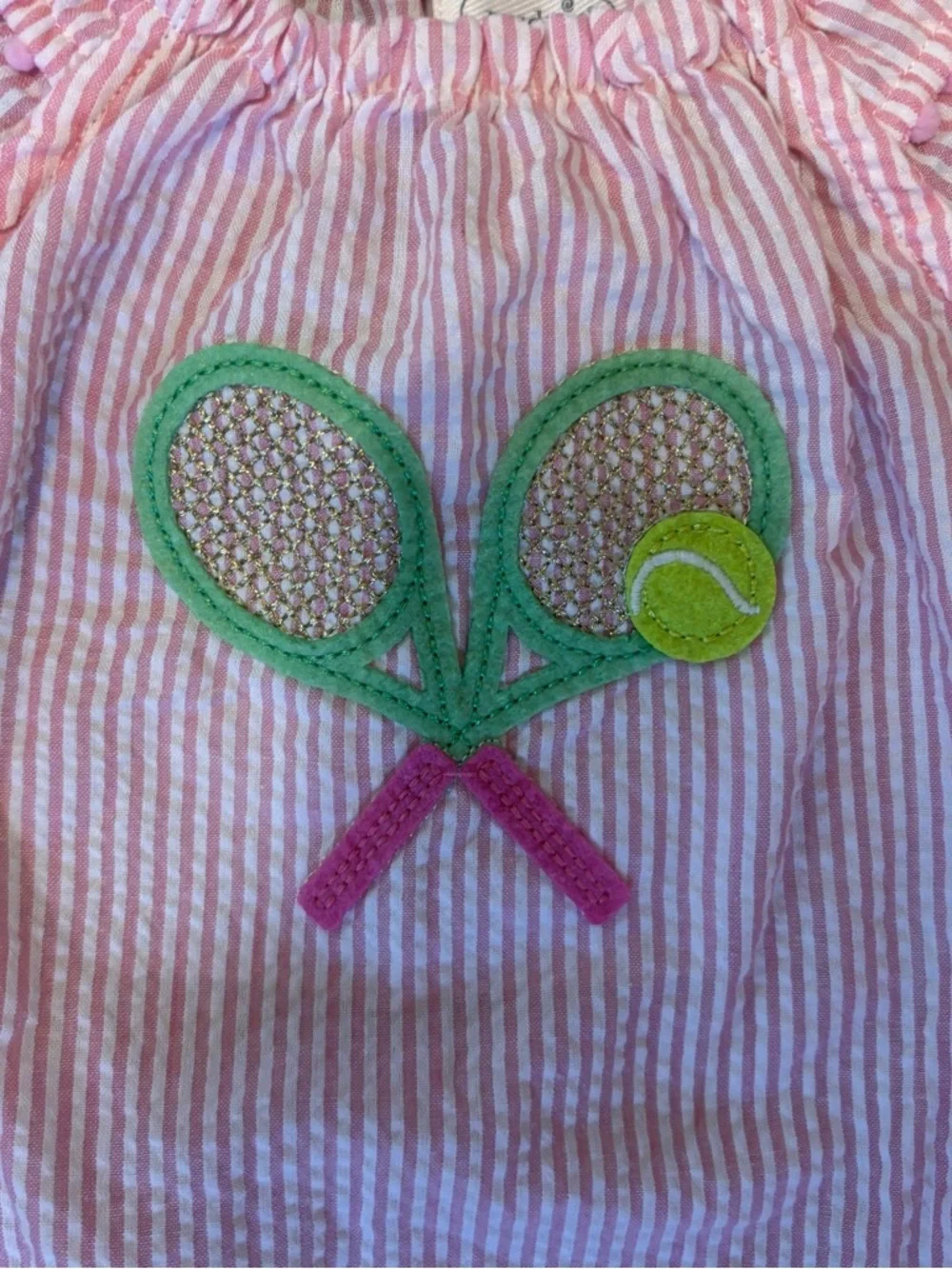 Mud Pie 3-6 Months SEERSUCKER TENNIS BABY ROMPER Pink
